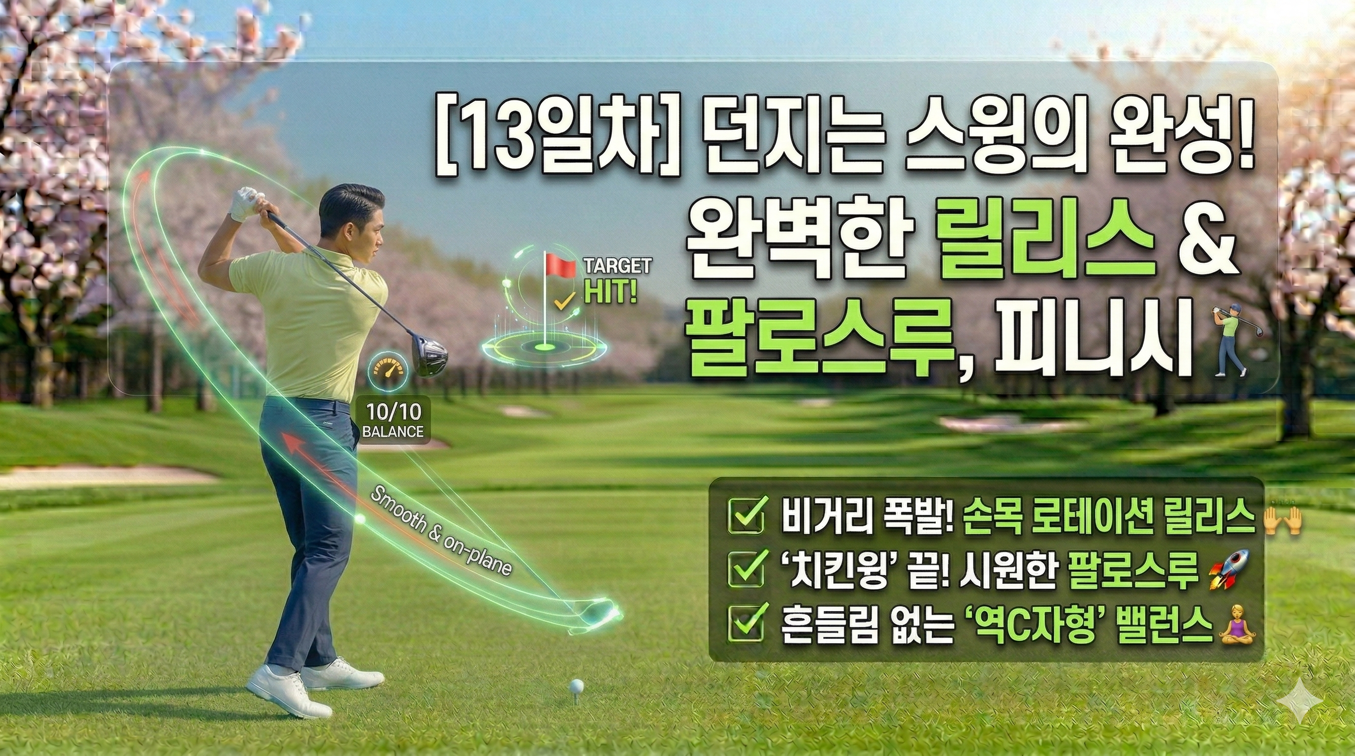 던지는 스윙의 완성!완벽한 릴리스와 팔로스루, 피니시