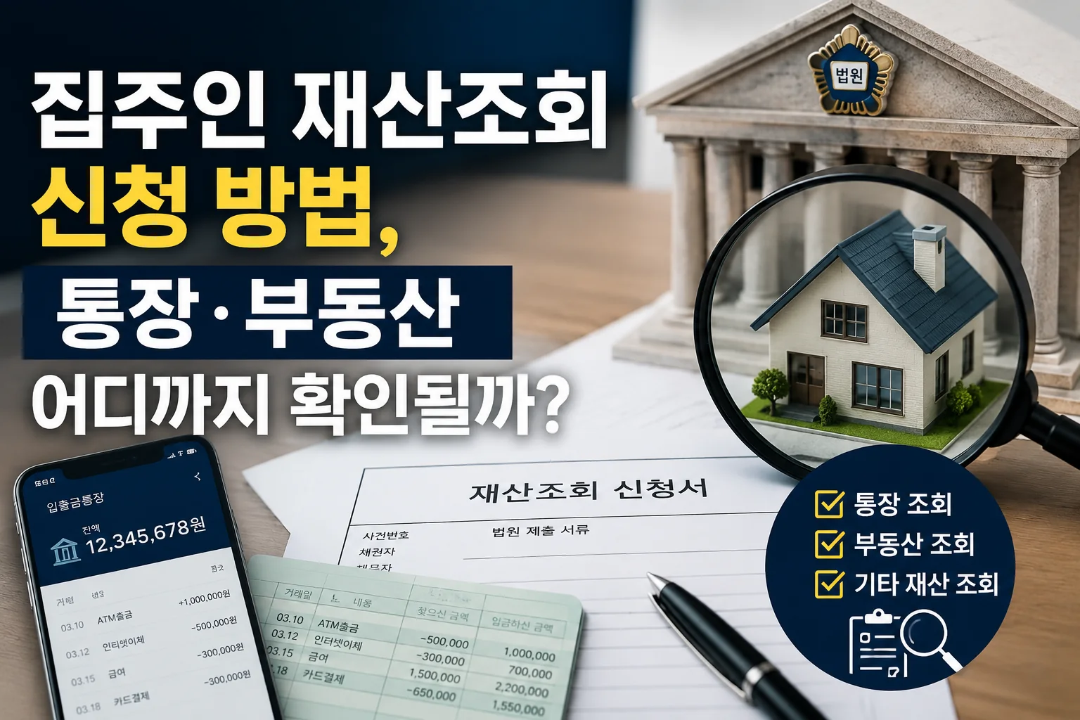 집주인 재산조회 신청 방법과 통장 부동산 조회 범위를 설명하는 썸네일 이미지