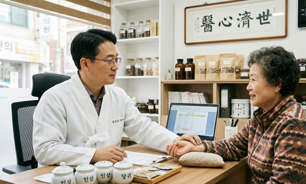 한의사가 환자와 상담하는 진료 장면