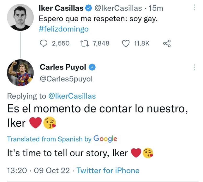 이케르 카시야스 게이 동성애 커밍아웃 트위터 푸욜 답글 해외반응
