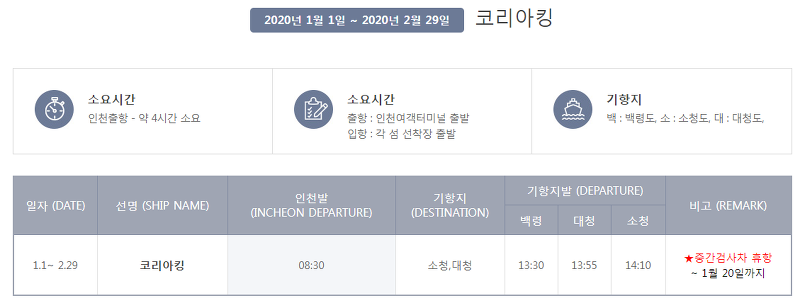 코리아킹 운항 시간표