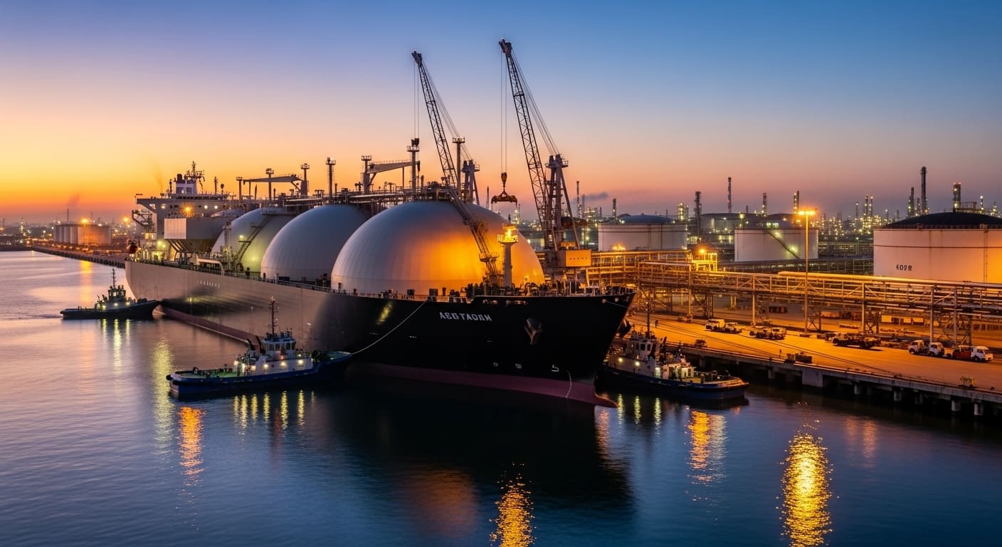 LNG 운반선이 건조되는 조선소 현장