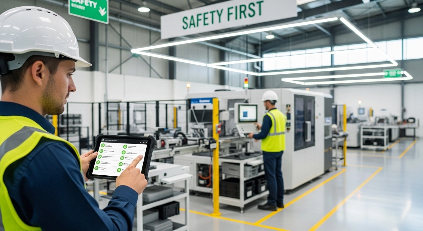 산재예방요율제 도입을 통해 산업재해 리스크와 재무적 손실(붉은 꺾은선 그래프)이 20% 비용 절감과 안정적 성장(녹색 상승 그래프)으로 전환되는 과정을 보여주는 인포그래픽.