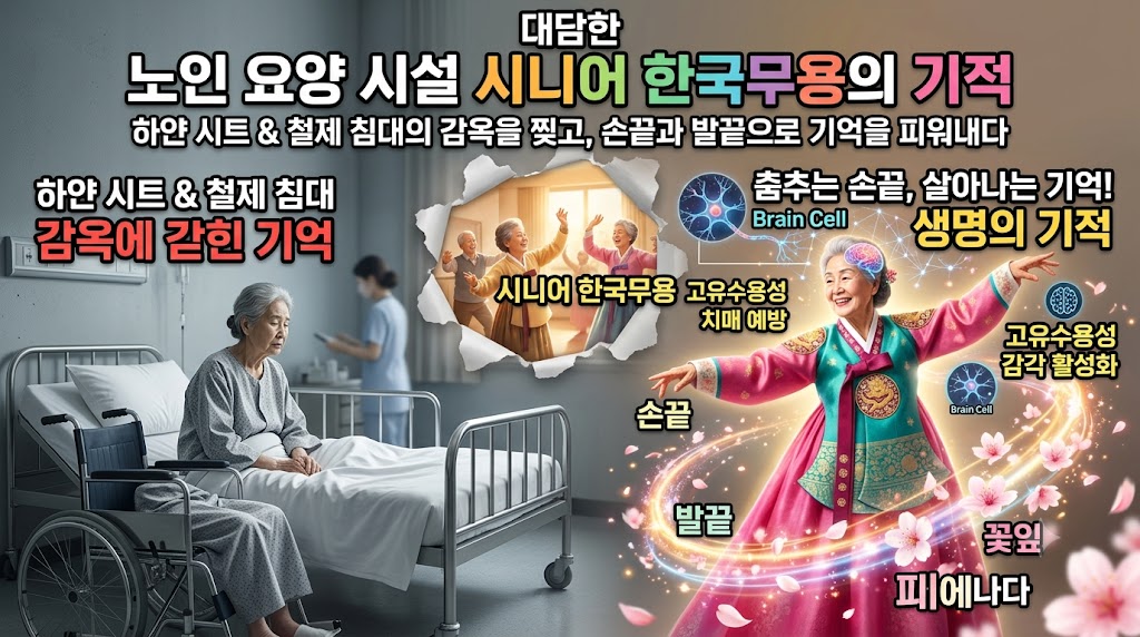하얀 시트와 차가운 철제 침대의 감옥을 찢고, 손끝과 발끝으로 기억을 피워내다: 노인 요양 시설 시니어 한국무용이 고유수용성 감각과 치매 예방에 일으키는 생명의 기적