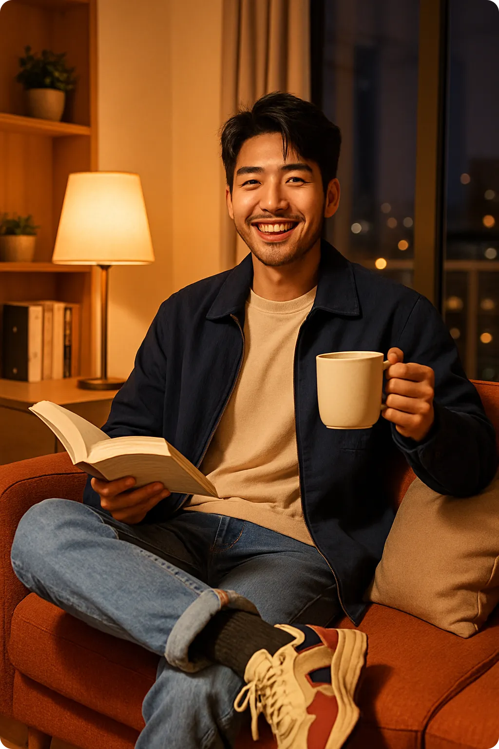 내-집을-마련해서-커피와-책을-들고-여유를-즐기는-모습