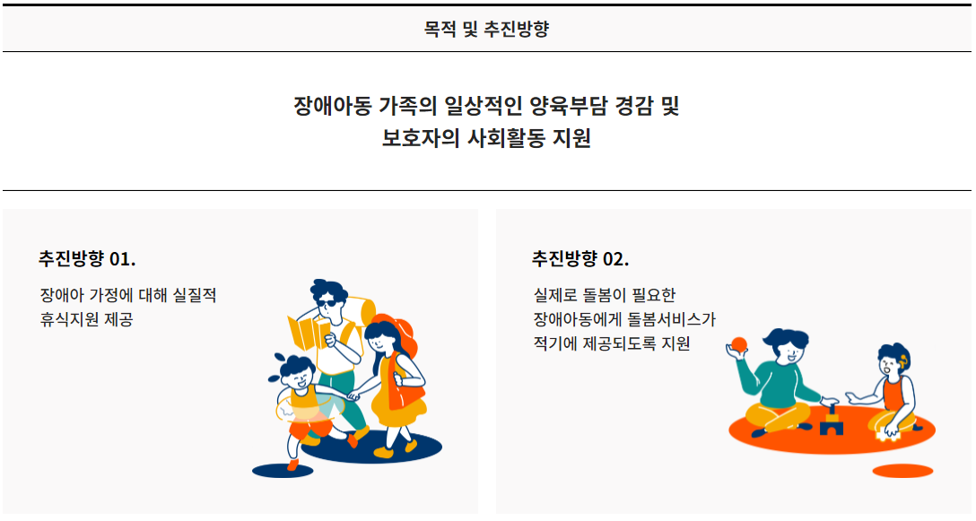 장애아동 가족지원사업 목적 및 추진방향 - 출처 : 중앙장애아동 발달장애인 지원센터