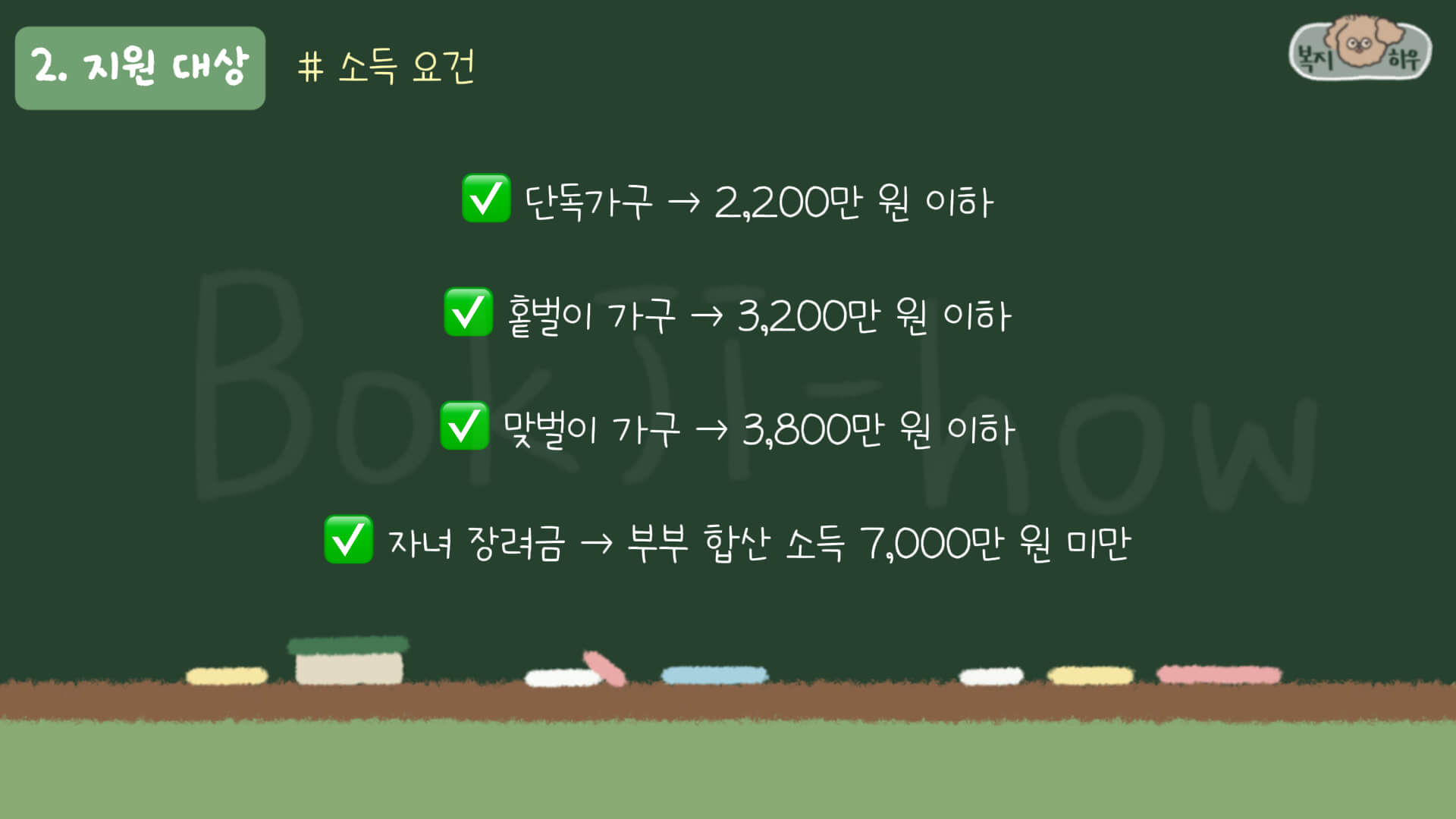 근로자녀장려금 소득 요건은 단독 가구, 홑벌이 가구, 맞벌이 가구 마다 다르다.