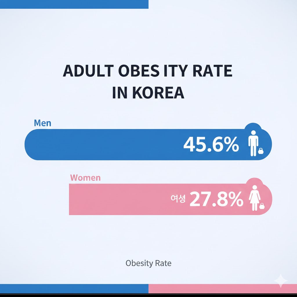 한국 성인 비만율 통계 - 남성 45%, 여성 28%