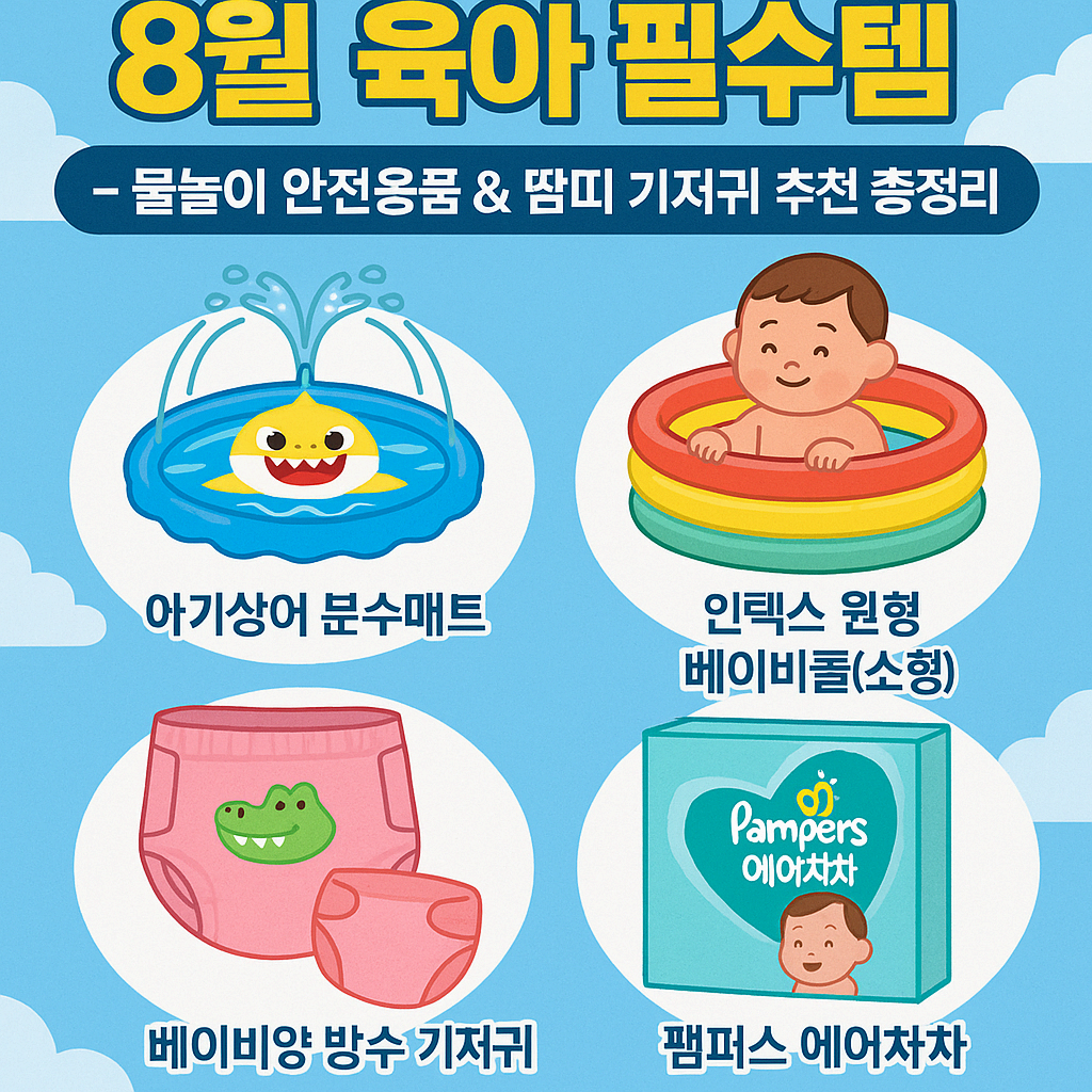 🧊 8월 육아 필수템 – 물놀이 안전용품 &amp; 땀띠 기저귀 추천 총정리
