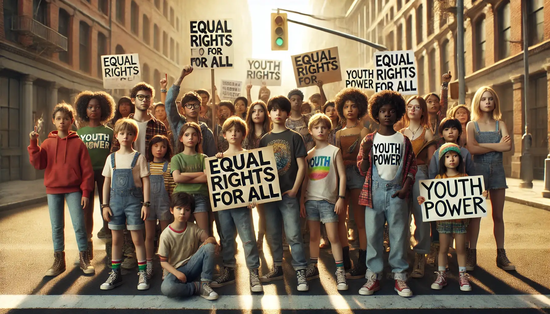 평등을 외치는 다양한 청소년과 어린이들의 모습