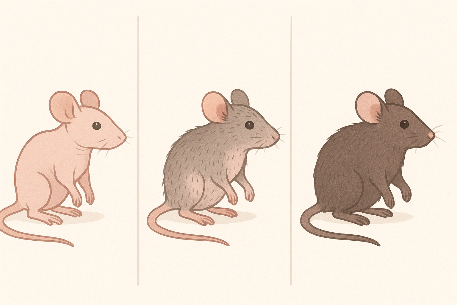 쥐의 없는 상태에서 털이 나는 3단계의 일러스트