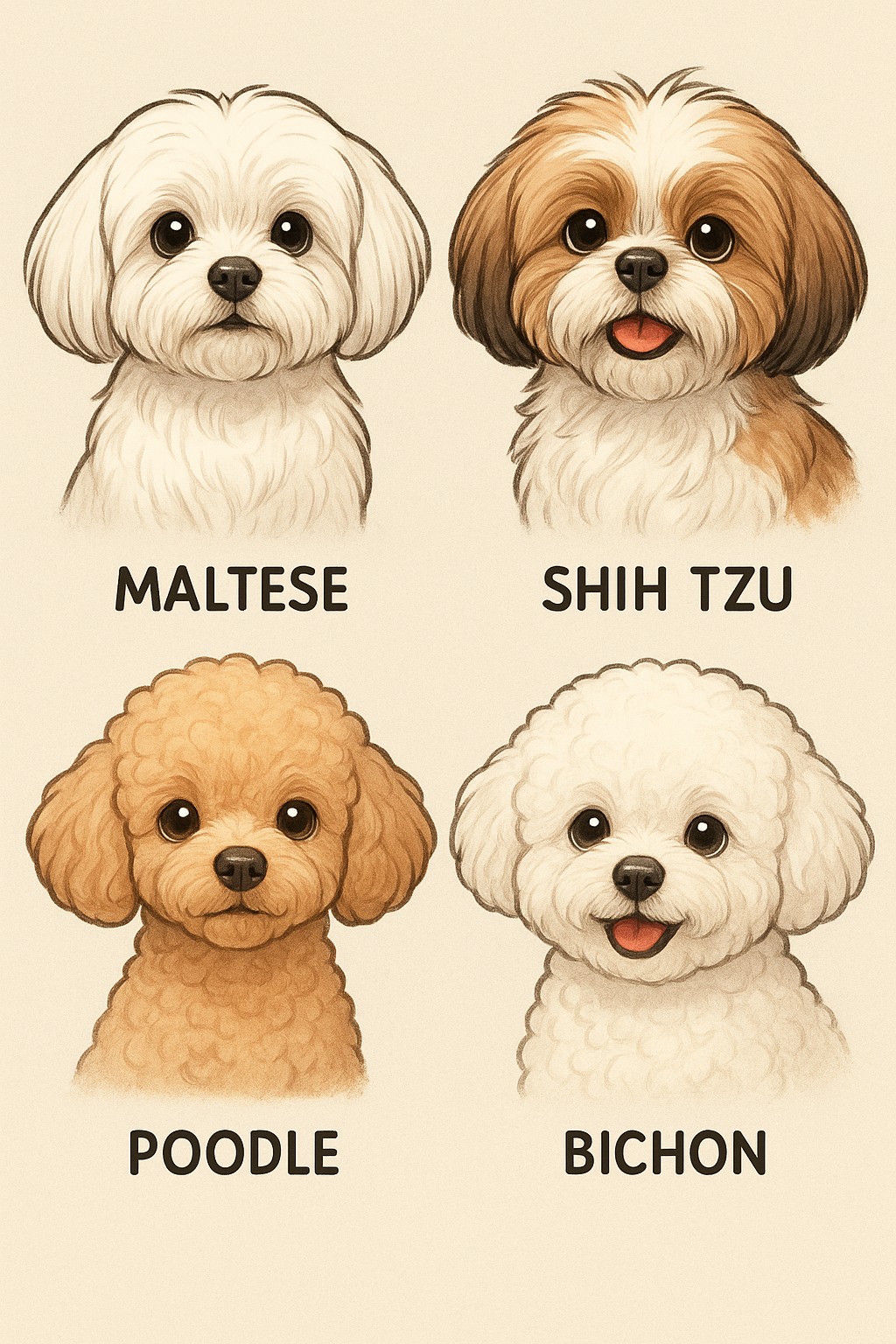 대표 소형견 4종(말티즈, 시츄, 푸들, 비숑 프리제) 사진