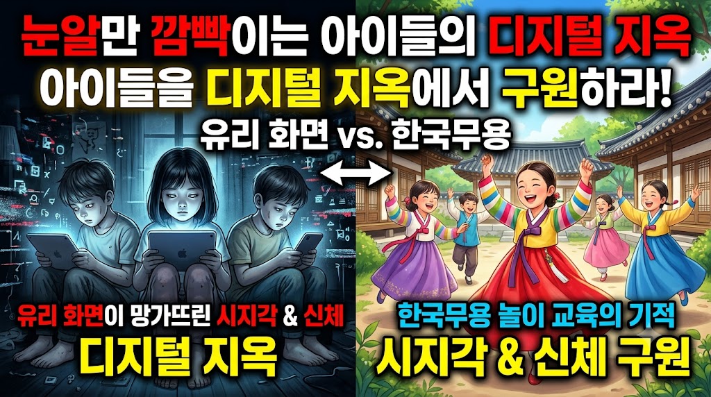 눈알만 깜빡이는 아이들의 디지털 지옥: 유리 화면이 망가뜨린 아동의 시지각과 신체를 구원하는 한국무용 놀이 교육의 기적