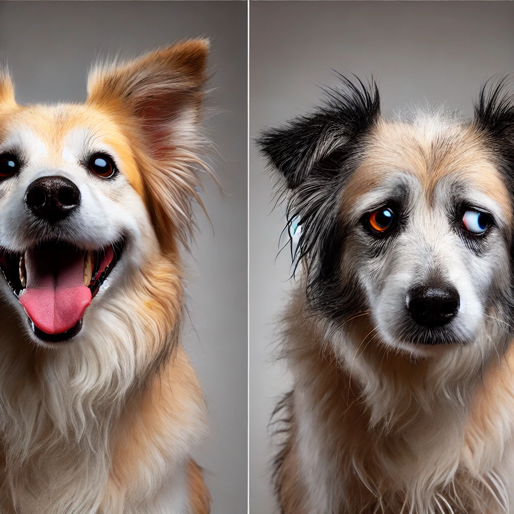 정상적인 강아지와 치매 증상을 보이는 강아지 비교