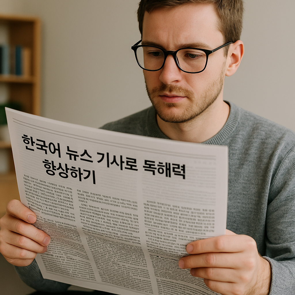 한국어 뉴스 기사를 읽고 공부하는 외국인
