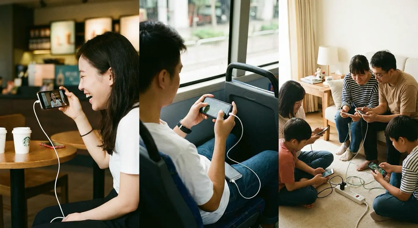 충전 중 스마트폰 사용 장면