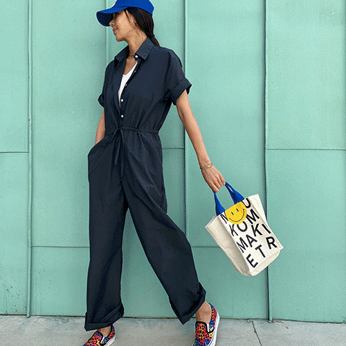 여성점프슈트 슬림 여름 와이드 반팔 점프수트