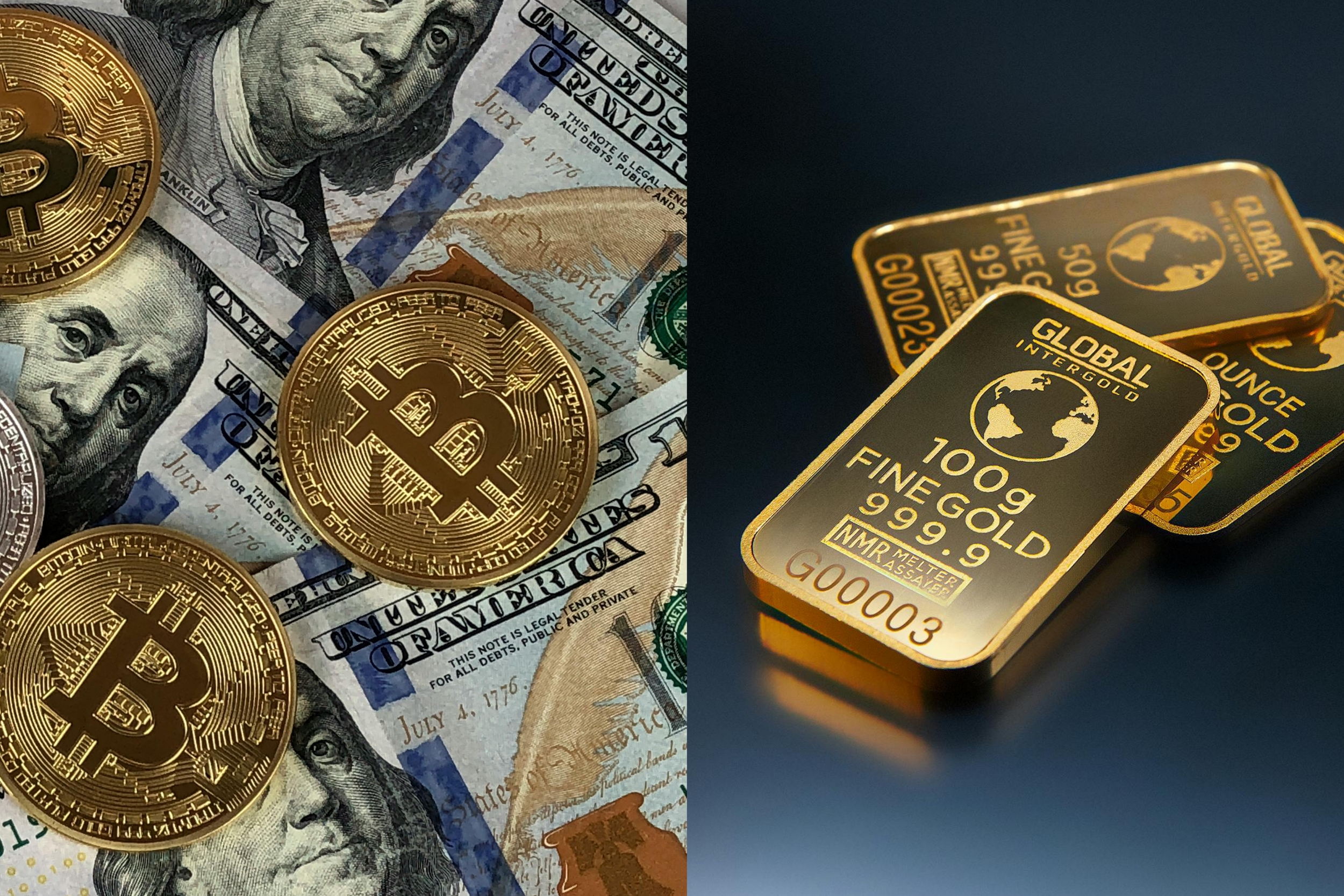 왼쪽은 비트코인 오른쪽은 골드바