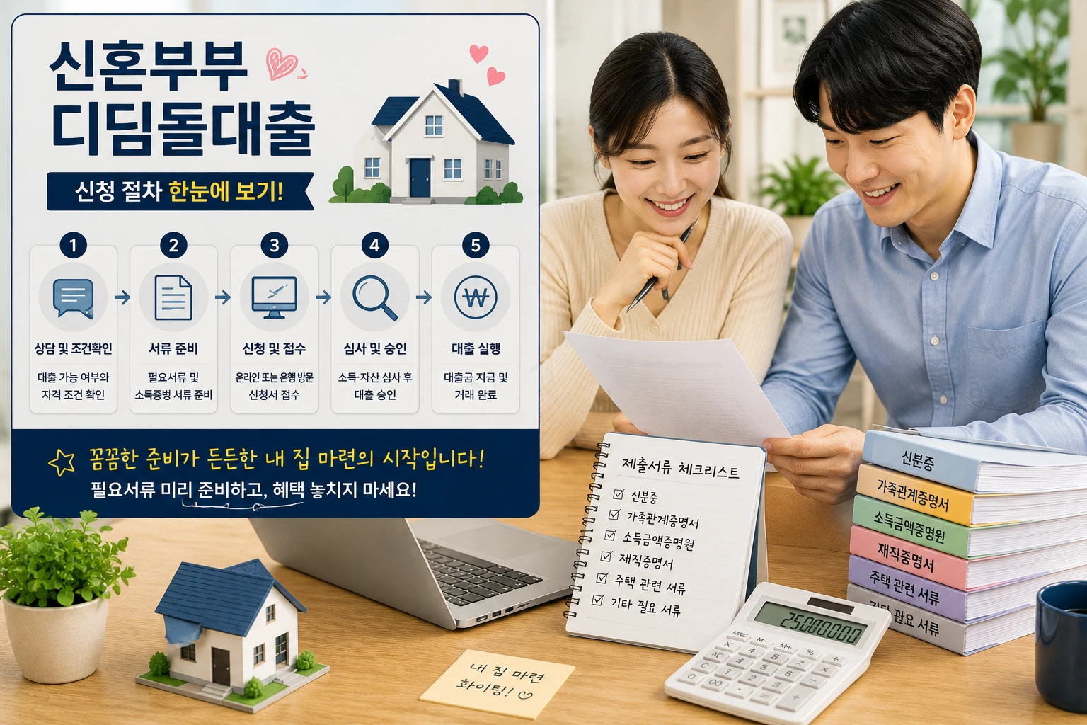 신혼부부 디딤돌대출 신청 절차와 필요서류를 확인하는 모습