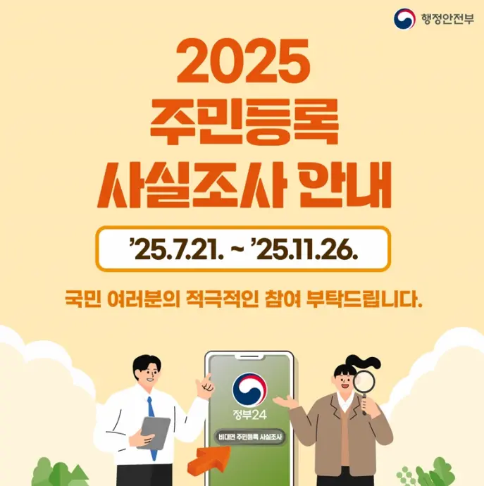 2025 주민등록 사실조사 안내 행정안전부 배포 카드형 포스터