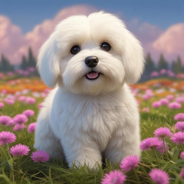 AI로 만든 꽃밭에 앉은 꼬똥 드 툴레아