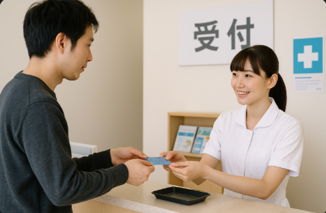 일본 병원에서 건강보험을 이용하여 진료 접수하는 모습입니다.