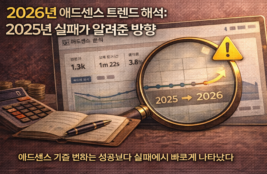 애드센스 분석 대시보드에서 형식적 지표보다 콘텐츠 의도와 맥락이 중요해졌음을 보여주는 이미지