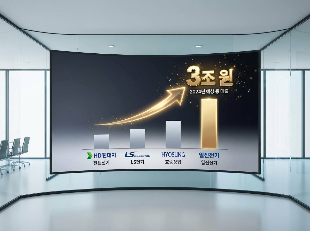 4개 기업의 로고가 배치된 세련된 실적 대조 차트, 상승하는 화살표와 3조 원(3 Trillion KRW)이라는 숫자가 금색으로 강조된 이미지