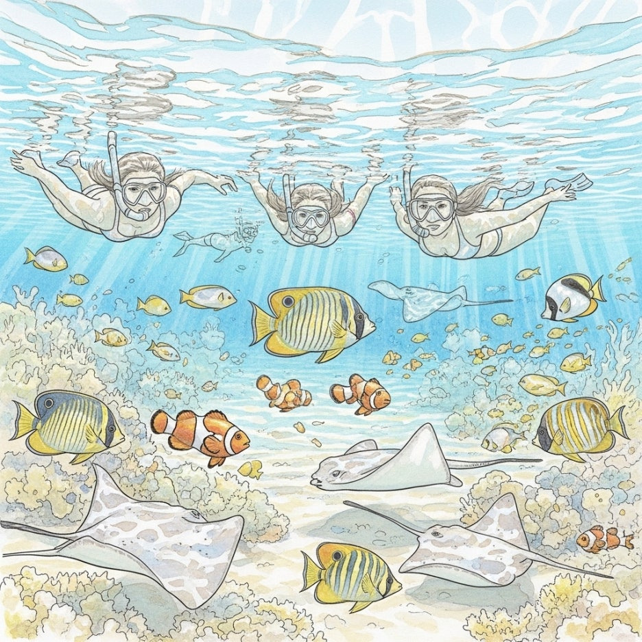 에메랄드빛 바다 속 스노클링 풍경