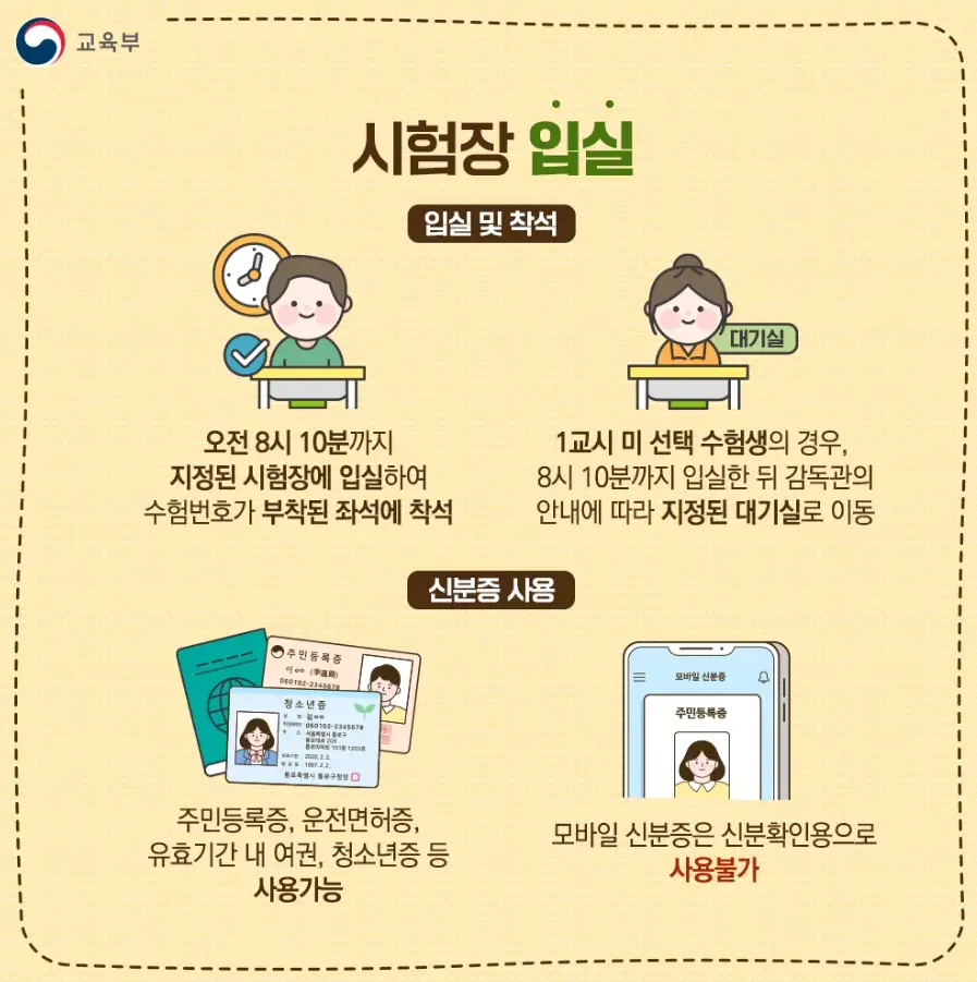 수능 반입금지 물품 반입가능 물품 필수 확인