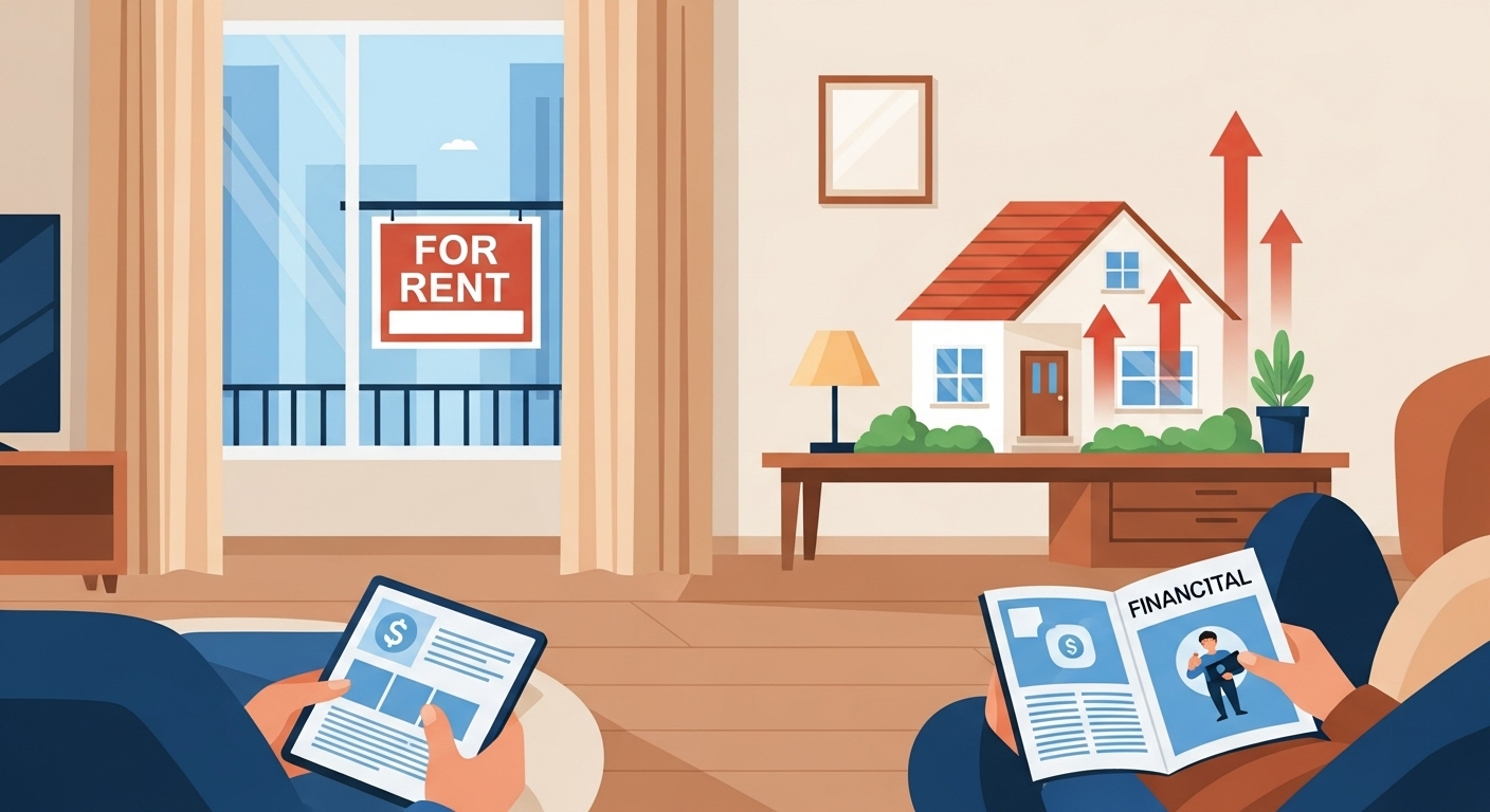 아늑한 집안에서 주택자금대출 이자상환액이나 월세액 공제를 확인하는 모습. 주거 안정과 절세 혜택을 상징합니다.