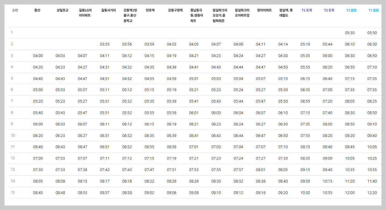 6200번 공항버스-시간표