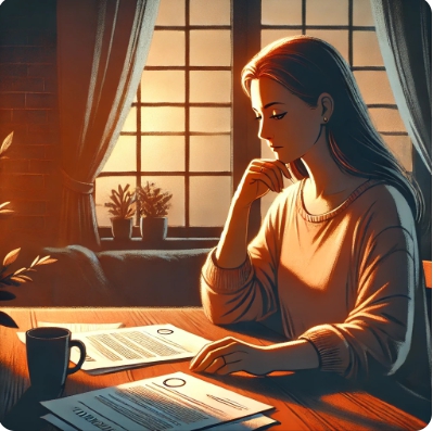 이혼 서류를 검토하는 중년 여성