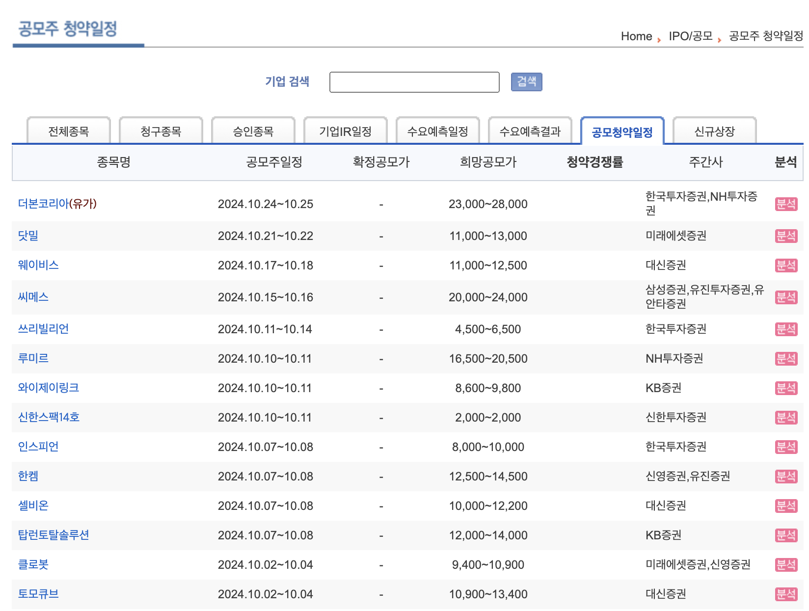 10월 공모주 청약 일정