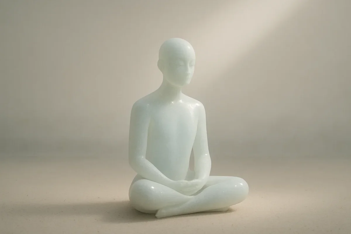 선적인 고요함과 미니멀한 공간이 조화를 이루는 명상하는 모습