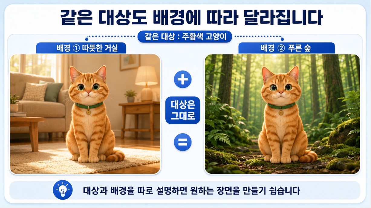 같은 고양이, 다른 배경