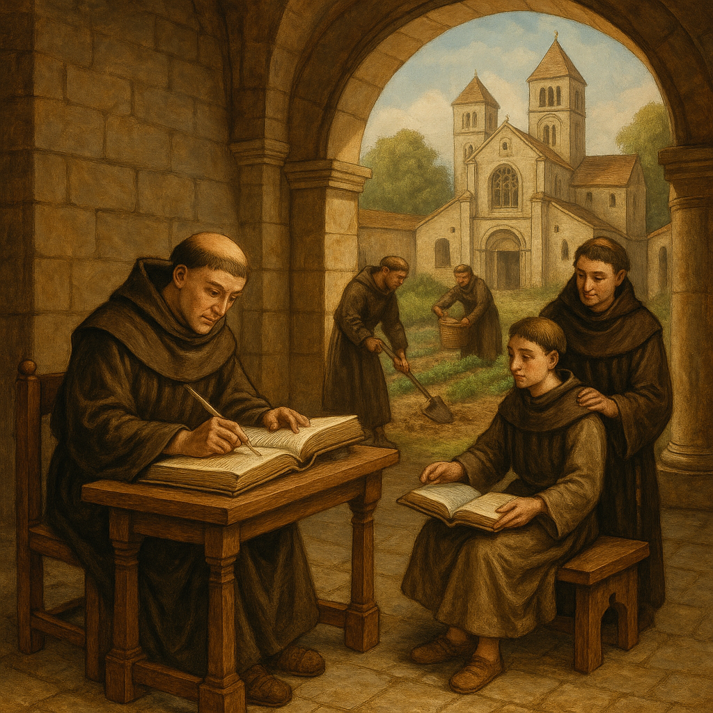 중세 수도원 안 수도사들