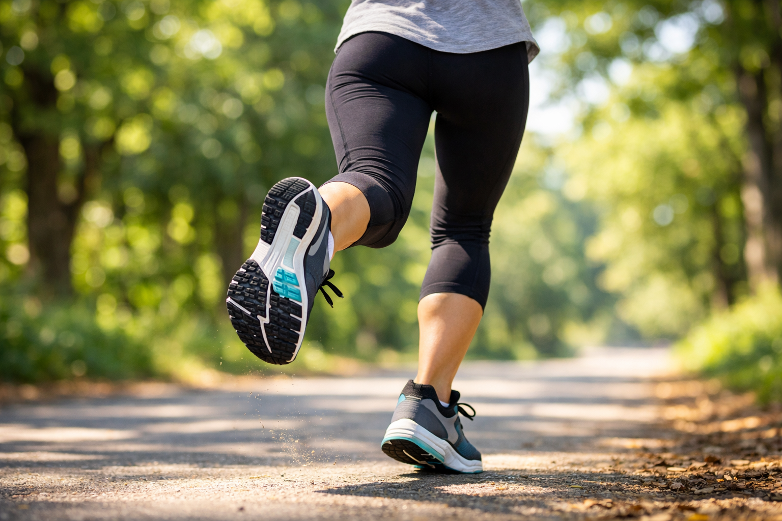 편안한 운동복을 입은 사람의 역동적인 하반신 모습