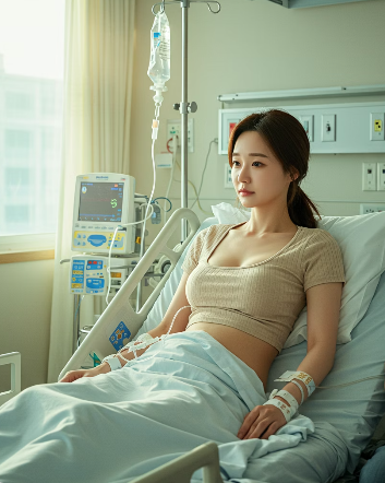 맹장수술 후 회복기간을 보내는 여성 1