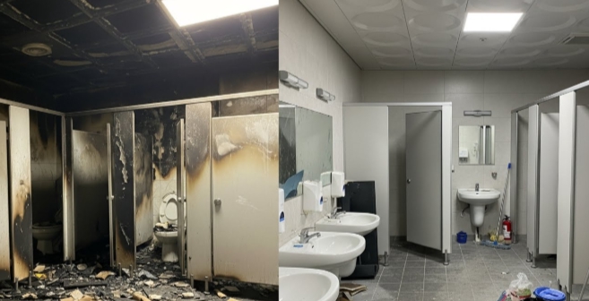 화장실 화재청소 후 복구중