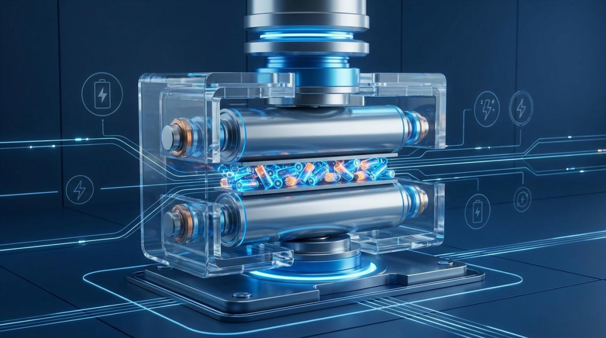 전고체 배터리 양산 수율 핵심인 고압 프레스 공정 도해