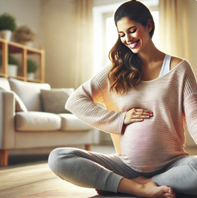 요가 스트레칭을 하고 있는 임산부