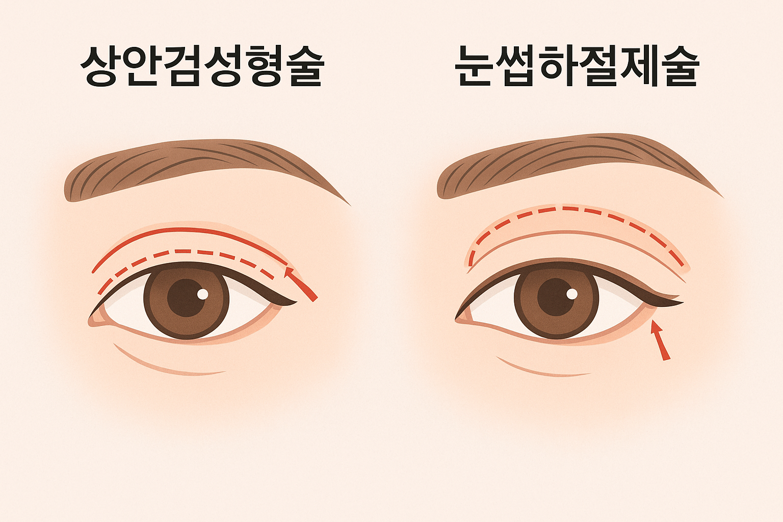 50대 여성의 상안검성형술과 눈썹하절제술 사이 고민이야기