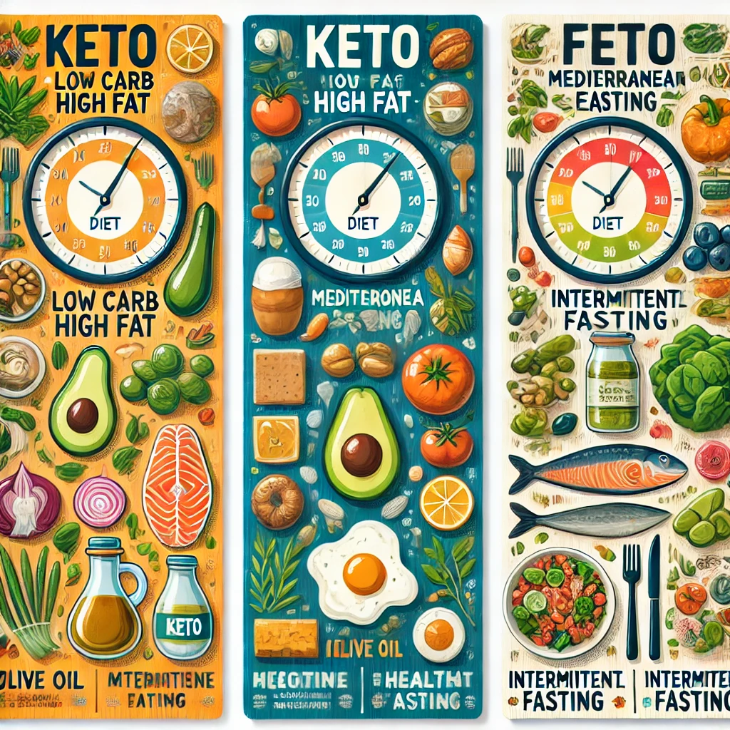 저탄고지 지중해식 간헐적단식 다이어트 식단 비교 이미지