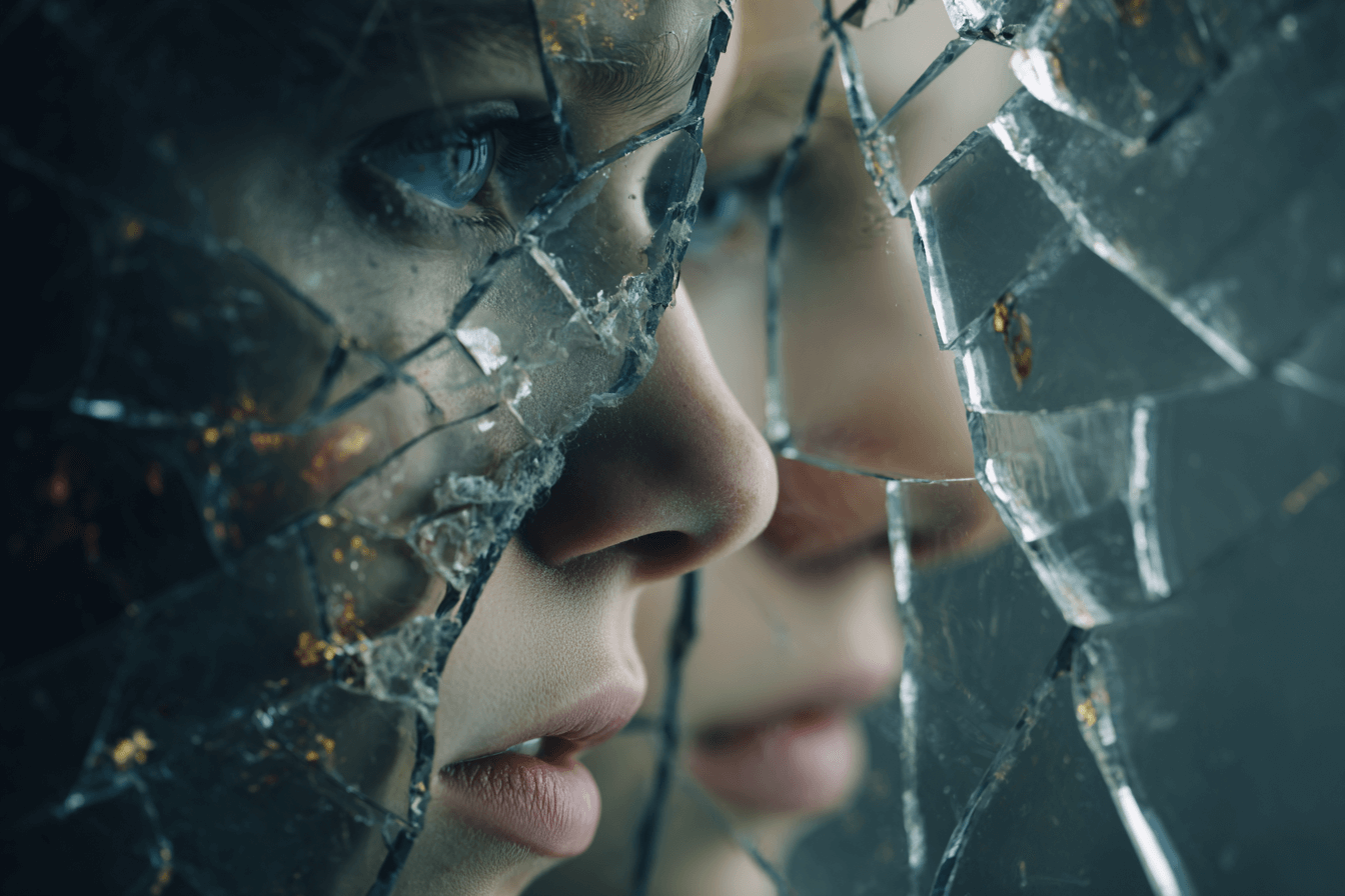 깨진-거울-사이의-여성-이미지