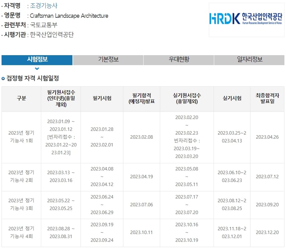 조경기능사 2023년도 시험일정
