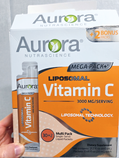 오로라 뉴트라사이언스 리포조말 비타민C 메가팩 3000mg 32포 박스 구성 전체