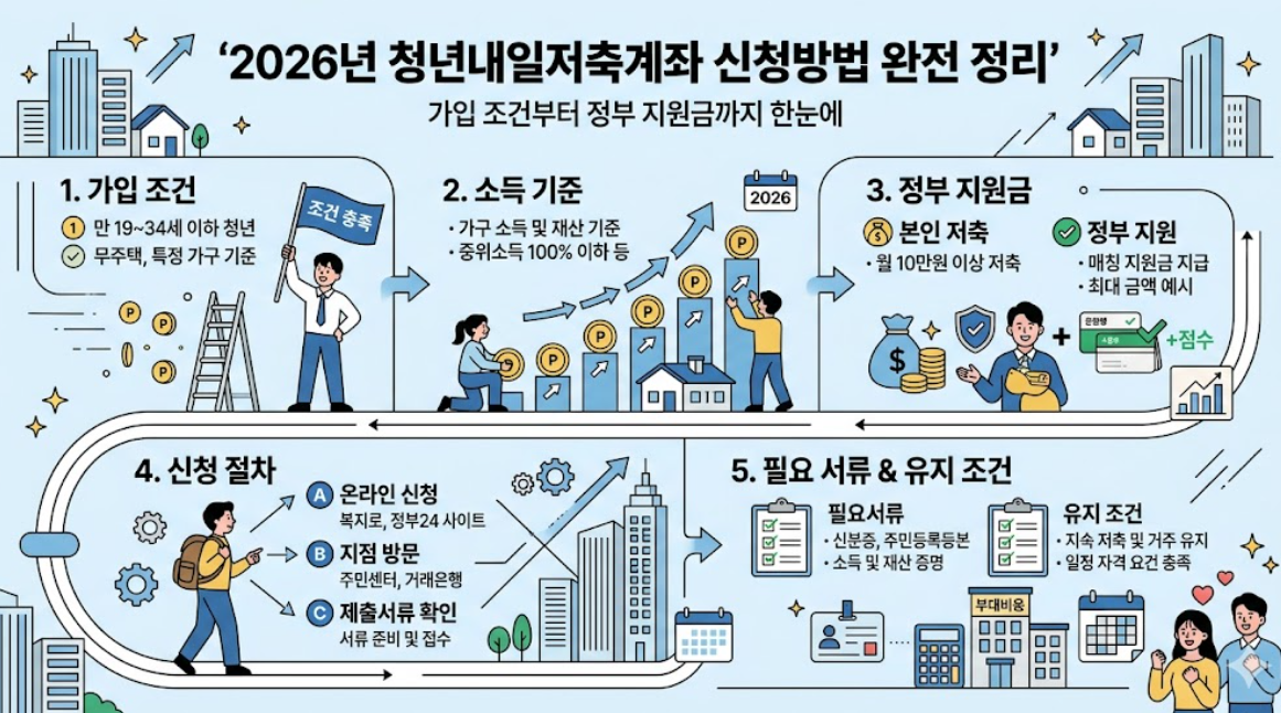 청년내일저축계좌, 가입조건, 소득기준, 정부지원금, 신청절차, 필요서류, 유지조건, 2026