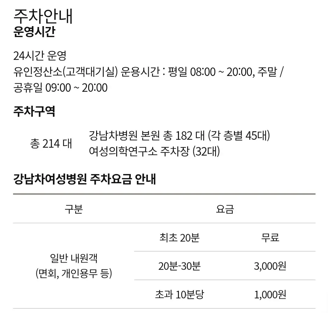 역삼동 강남차병원 주차장 위치 및 주차비 안내