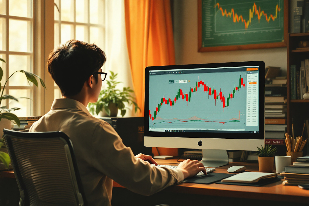 주가창 들여다 보고 있는 투자자